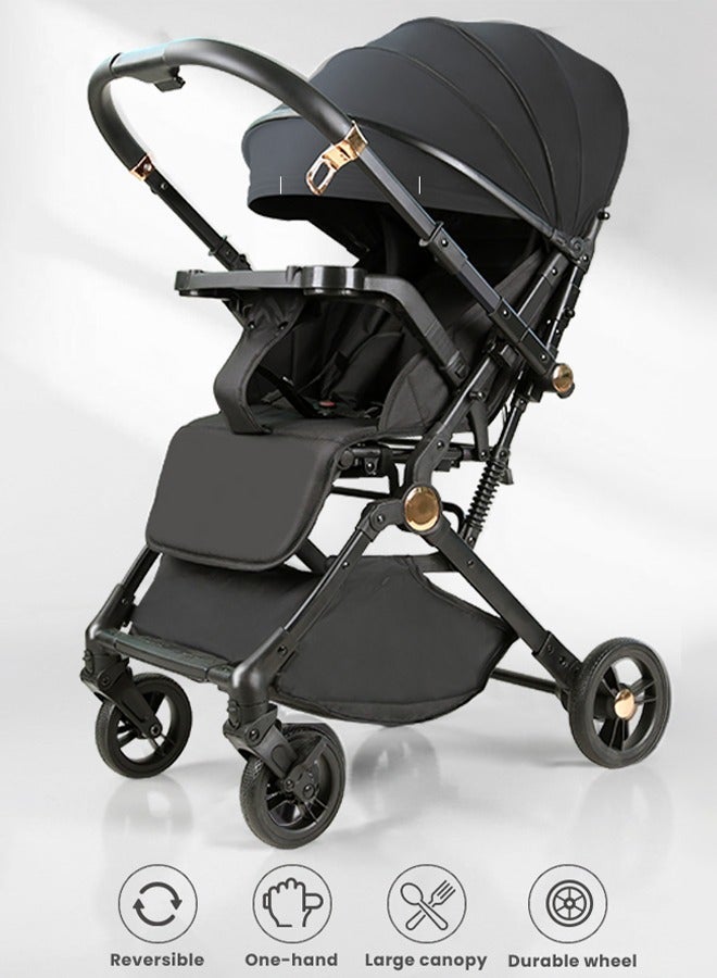 هيبوبي عربية اطفال خفيفة الوزن قابلة للطي مع اتجاهين، مزودة بكوب حامل وصينية طعام، مناسبة للخروج والسفر - Image 1