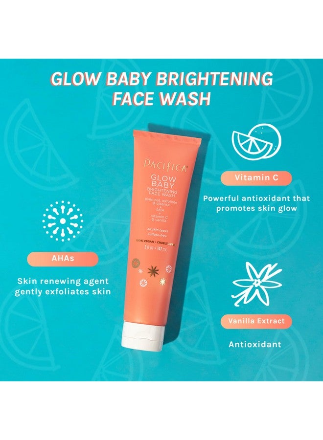 Pacifica Beauty Glow Daily Face Cleanser, Exfoliating, Vitamin C, Aha, Vanilla, For All Skin Types, Sulfate And Paraben Free, Vegan And Cruelty Free, 5 Oz
