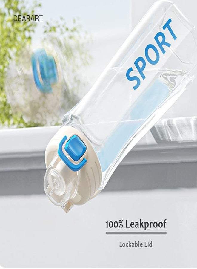 DEARART 24oz Water Bottles with Buckle Lock Lid 100% Leakproof Clear Bottle With Straw, for Sport Office School Travel Gym Yoga, White - Image 2