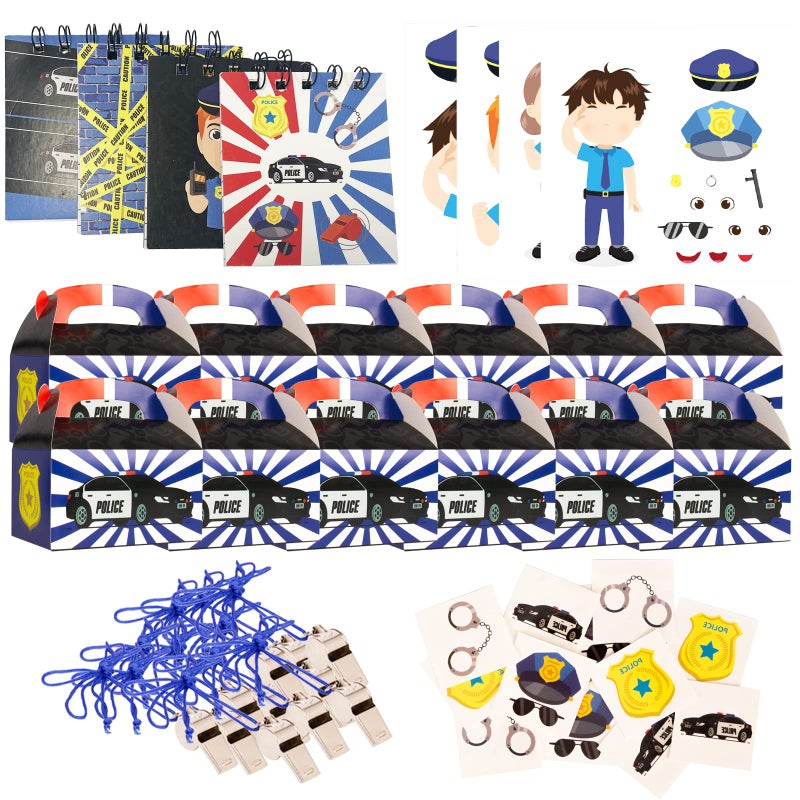 Tigerdoe Police Birthday Party Decorations - Police Party Favors Set for 12 Children - Police Officer Kids Party Favors - Notepads, Whistles, Make-a-Face Stickers, tattoos - Image 1