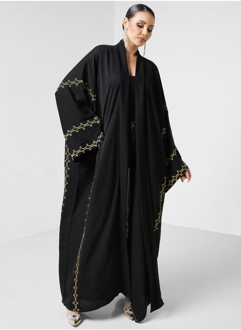 hayas closet - Embroidered Flared Sleeve Abaya - Image 1