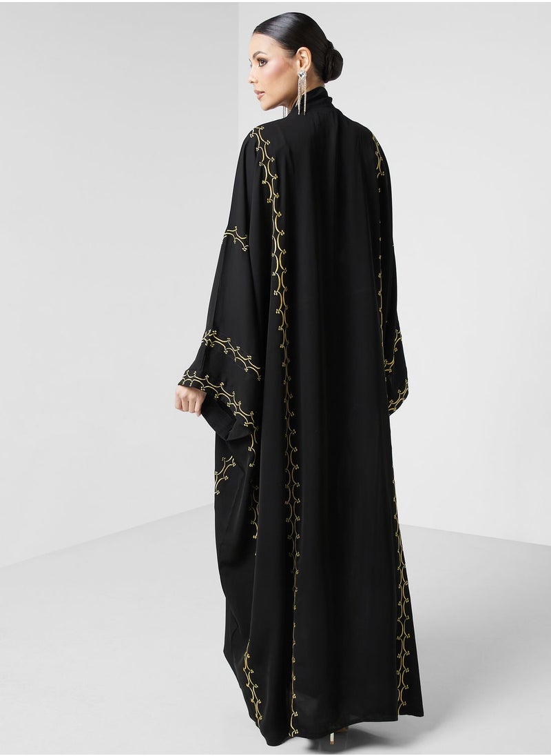 hayas closet - Embroidered Flared Sleeve Abaya - Image 1