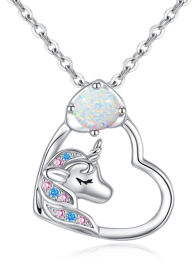CDE Christmas Gifts for Women Cute Unicorn Birthstone Necklace for Girls Daughter 925 Sterling Silver Opal Heart Pendant Graduation Birthday Christmas Jewelry Gift for Teenage Girls Niece (04-Apr(Opal)) - Image 1