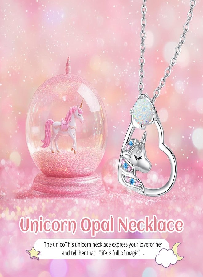 CDE Christmas Gifts for Women Cute Unicorn Birthstone Necklace for Girls Daughter 925 Sterling Silver Opal Heart Pendant Graduation Birthday Christmas Jewelry Gift for Teenage Girls Niece (04-Apr(Opal)) - Image 3