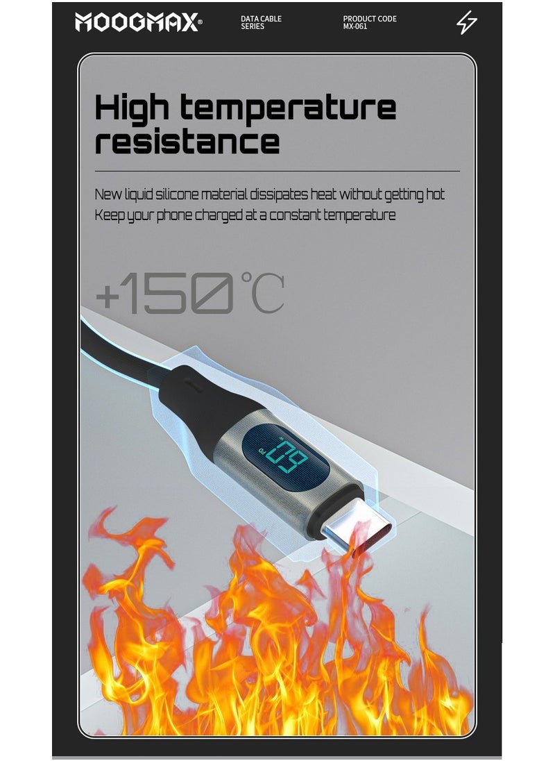 MOOGMAX - Type-C to Type-C Cable made of soft and strong silicon and digital display of charging watt Supports fast charging PD until 60W, 1M length, Compatible with Iphone 15 series, Samsung  and Huawei phones - Image 1