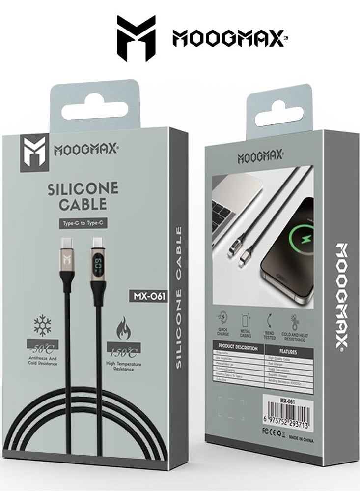 MOOGMAX - Type-C to Type-C Cable made of soft and strong silicon and digital display of charging watt Supports fast charging PD until 60W, 1M length, Compatible with Iphone 15 series, Samsung  and Huawei phones - Image 1