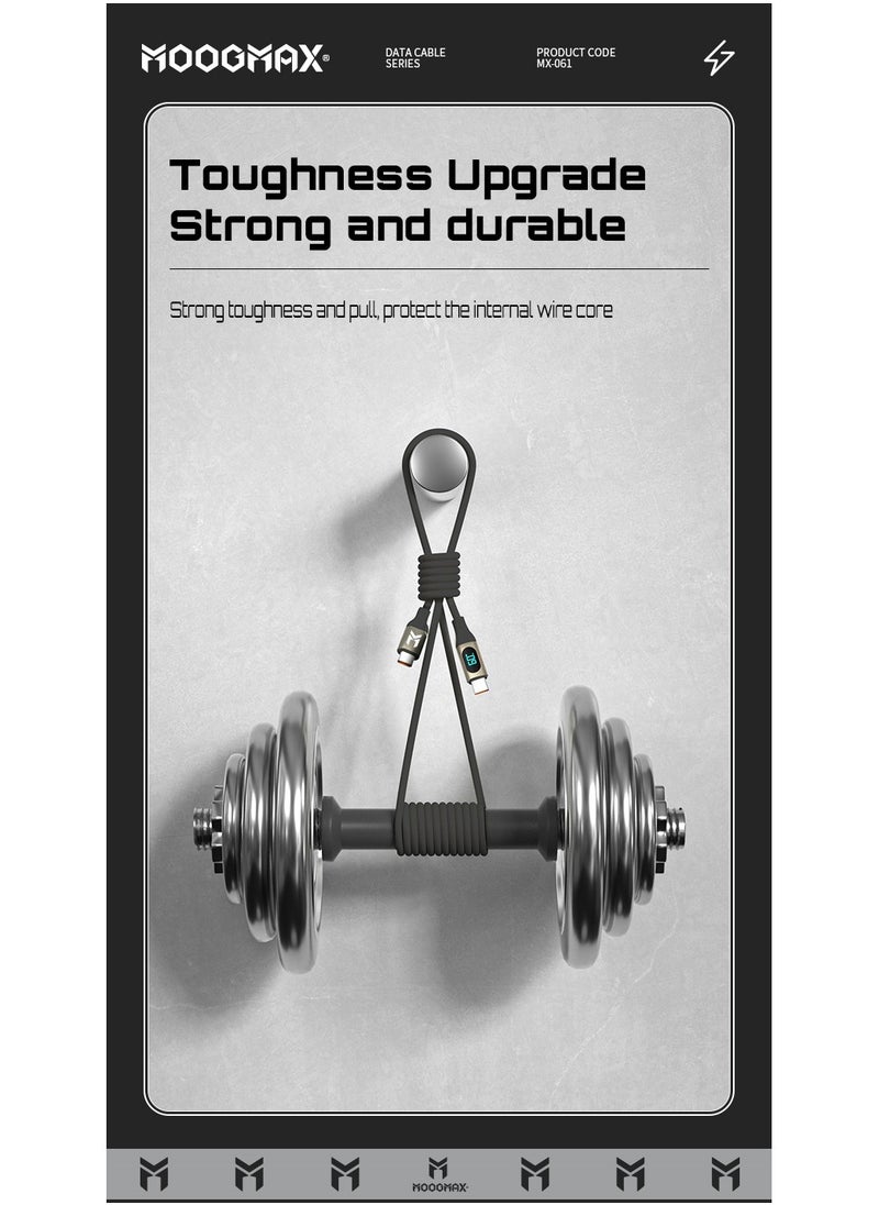 MOOGMAX - Type-C to Type-C Cable made of soft and strong silicon and digital display of charging watt Supports fast charging PD until 60W, 1M length, Compatible with Iphone 15 series, Samsung  and Huawei phones - Image 1