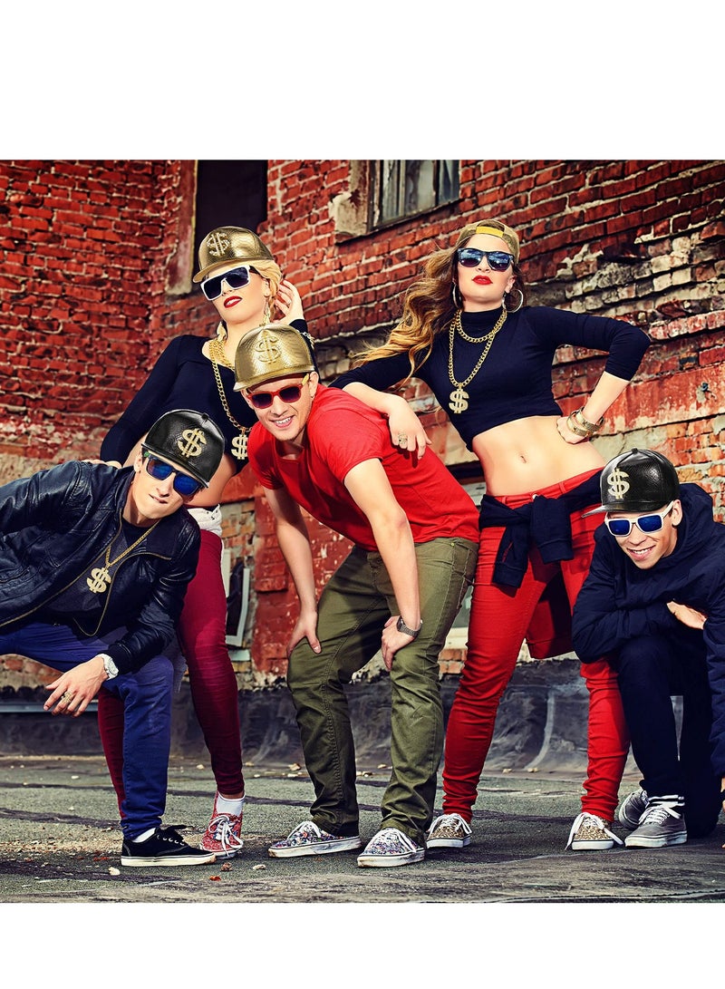 6 Pcs Hip Hop Costume Set - Baseball Cap, Dollar Hat, Gold Chain, Pendant Necklaces & Rings for Party & Cosplay  - Image 2