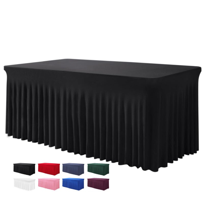 BDDC BDDC Table Skirts for Rectangle Tables 8ft  OnePiece Black Tablecloths and Skirt Wrinkle Resistant Ruffles Elastic Cover for Banquets Weddings Events Parties
