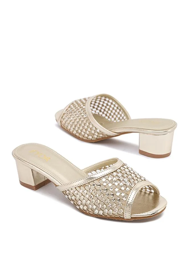 Fyor  Stylish Lattice-Woven Crystal Block Heel MY 409 for Women | Best Price UAE