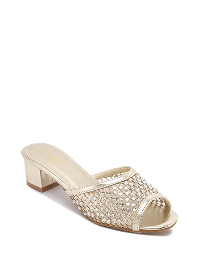 FYOR Stylish Lattice-Woven Crystal Block Heel MY 409