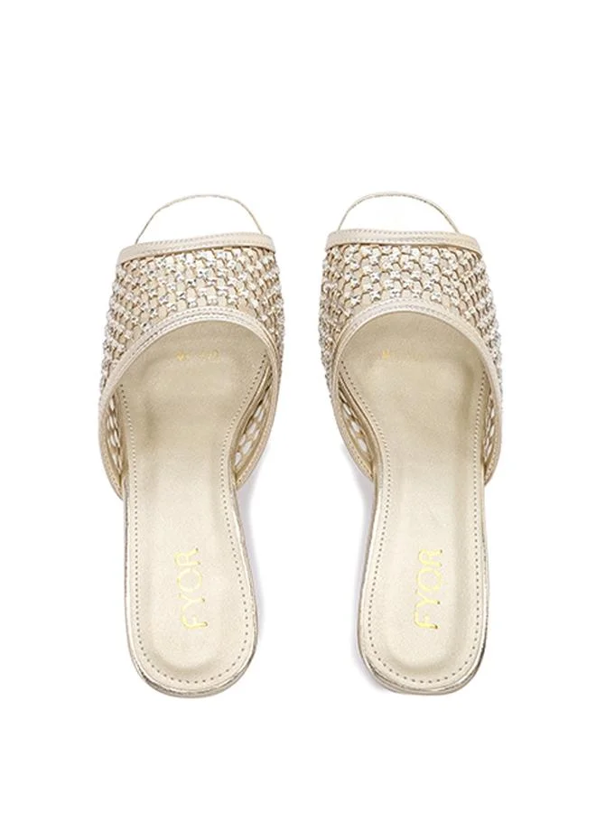 Fyor  Stylish Lattice-Woven Crystal Block Heel MY 409 for Women | Best Price UAE