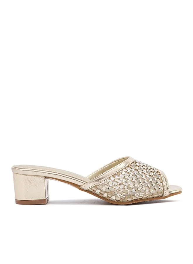 FYOR Stylish Lattice-Woven Crystal Block Heel MY 409