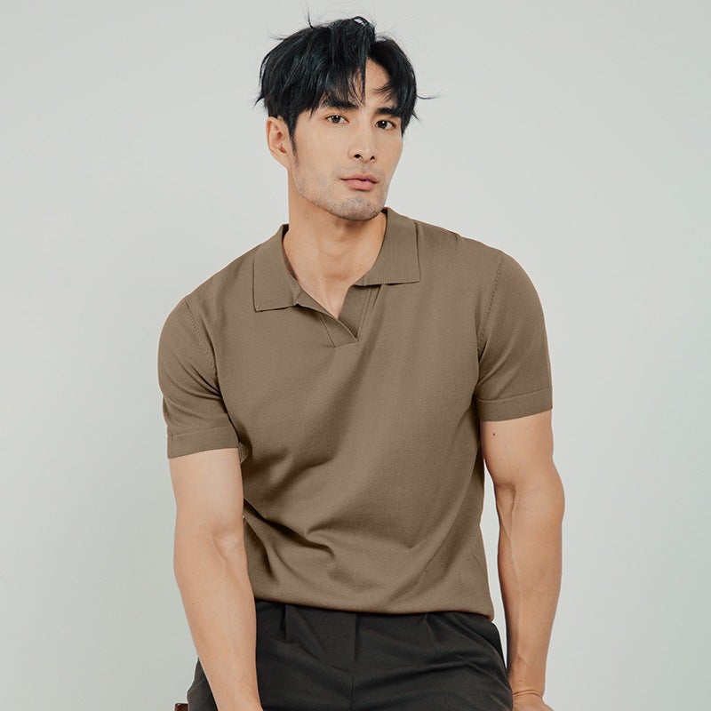 Summer Ice Silk Mens Knit Polo Shirt dark gray - Image 3