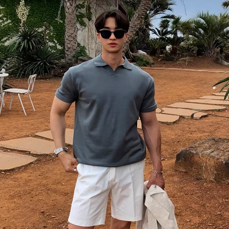 Summer Ice Silk Mens Knit Polo Shirt dark gray - Image 2