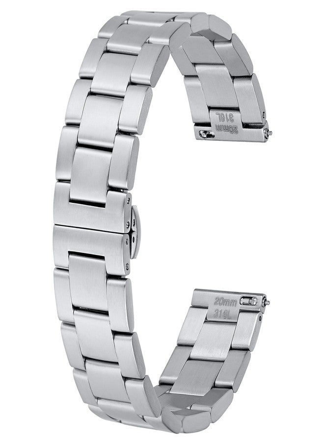 BISONSTRAP Heavy-duty Metal Watch Bands 20mm, Tapered Watch Straps, 316L Stainless Steel, Deployant Clasp, Silver - Image 1