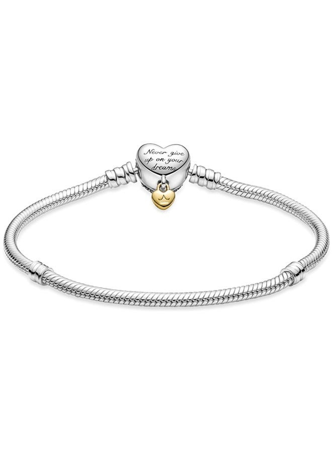 Chomel Pandora Moments Women's 925 Silver Disney Heart-Shaped Snake Bone Chain Bracelet 569563C01 - Image 4
