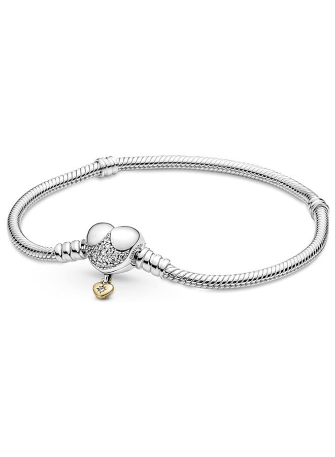 Chomel Pandora Moments Women's 925 Silver Disney Heart-Shaped Snake Bone Chain Bracelet 569563C01 - Image 2