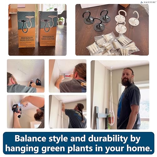 NACETURE Ceiling Hooks for Hanging Plants 3 Pack - Plant Hanger Indoor Hanging Hooks Metal Plant Bracket Iron Lanterns Hangers for Wind Chimes (White 3 Pack) - Image 2