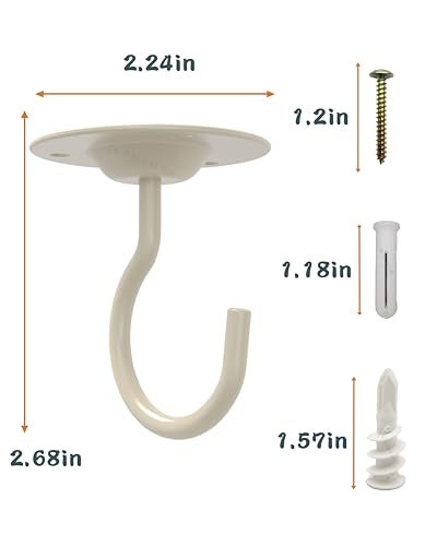 NACETURE Ceiling Hooks for Hanging Plants 3 Pack - Plant Hanger Indoor Hanging Hooks Metal Plant Bracket Iron Lanterns Hangers for Wind Chimes (White 3 Pack) - Image 5