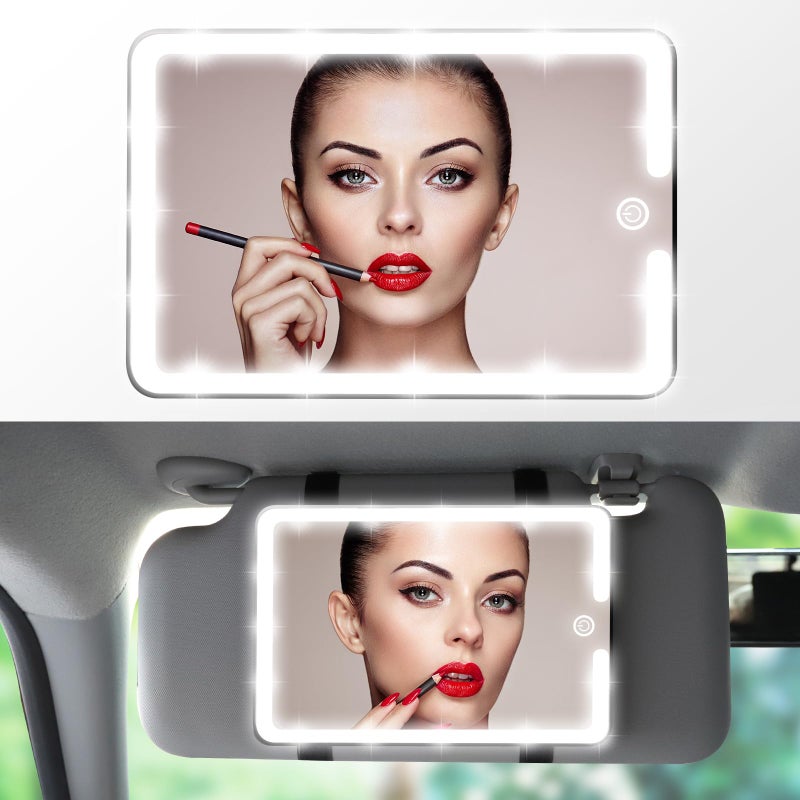 saiggnyy 2PCS LED Mirror for Car Sun Visor Accessories,Mid-Size Car Visor Mirrors with 3-Color Dimmable Lights,Lighted Rear View Mirror for Universal Vehicle (White) - Image 2