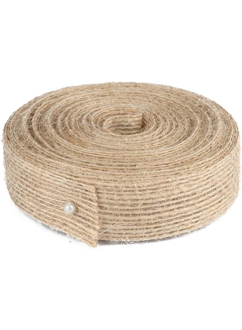 3 Rolls Burlap Fabric Ribbon, Brown Natural Burlap Fabric Roll Jute Ribbon for Gift Wrapping Craft Projects Party Favor Wedding Decoration Home DIY Craft Decoration (2cm Wide 10m Long)  - Image 1