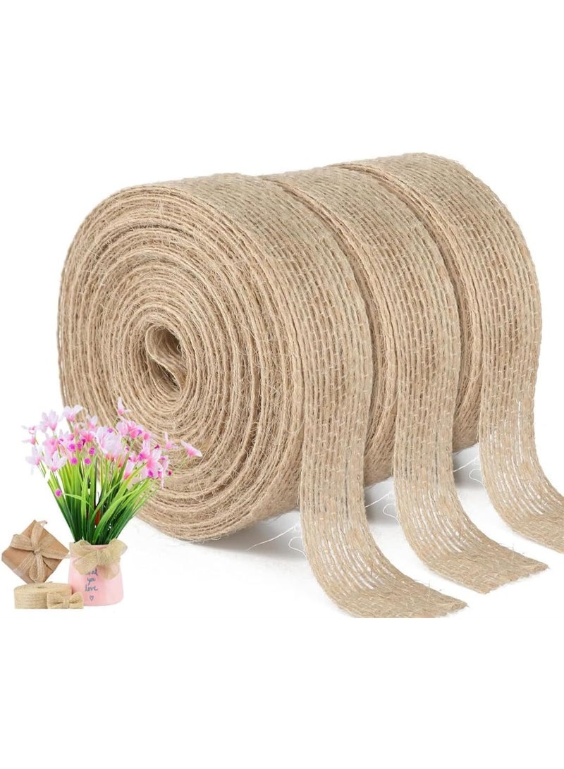 3 Rolls Burlap Fabric Ribbon, Brown Natural Burlap Fabric Roll Jute Ribbon for Gift Wrapping Craft Projects Party Favor Wedding Decoration Home DIY Craft Decoration (2cm Wide 10m Long)  - Image 3