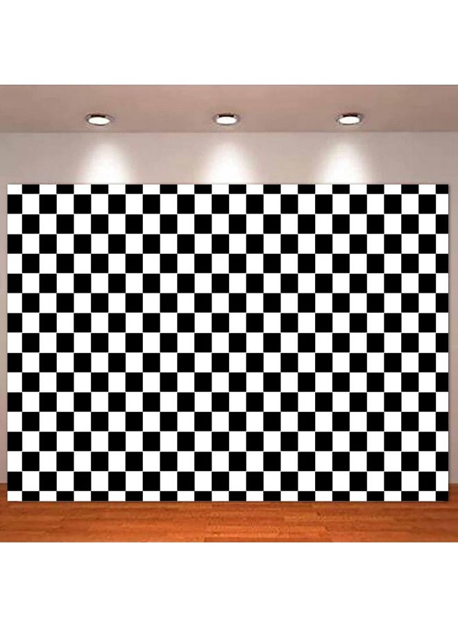 Fanghui - 10X8Ft Cosplay Party Banner Polyester Checkered Flag Photography Backdrop White And Black Racing Checker Texture Grid Birthday Chess Board Decor Supplies Photo Background - Image 1