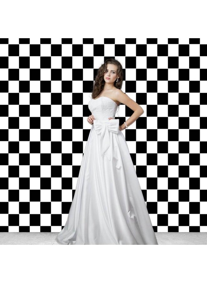 Fanghui - 10X8Ft Cosplay Party Banner Polyester Checkered Flag Photography Backdrop White And Black Racing Checker Texture Grid Birthday Chess Board Decor Supplies Photo Background - Image 1