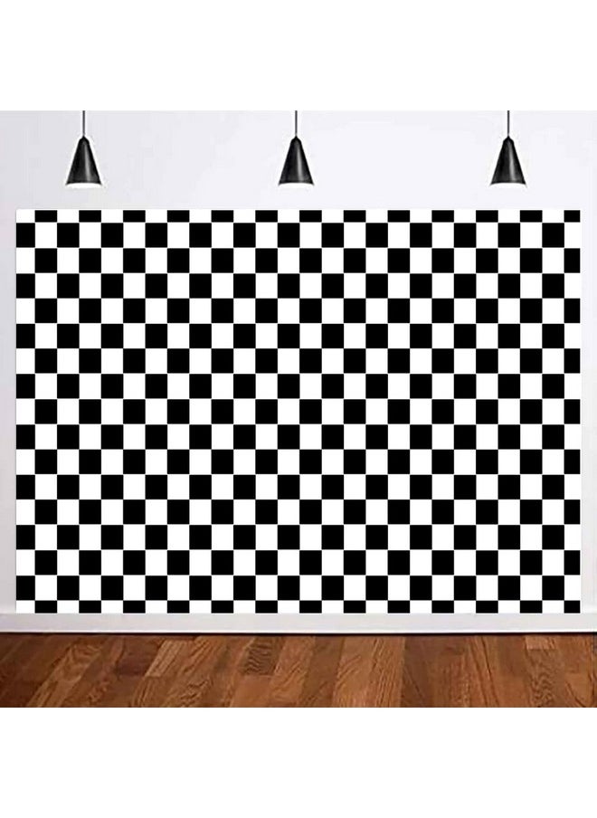 Fanghui - 10X8Ft Cosplay Party Banner Polyester Checkered Flag Photography Backdrop White And Black Racing Checker Texture Grid Birthday Chess Board Decor Supplies Photo Background - Image 1