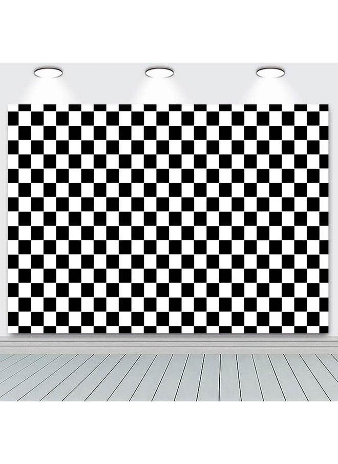 Fanghui - 10X8Ft Cosplay Party Banner Polyester Checkered Flag Photography Backdrop White And Black Racing Checker Texture Grid Birthday Chess Board Decor Supplies Photo Background - Image 1