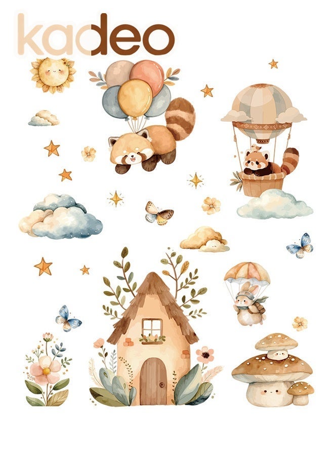 kadeo Cute Woodland Animal Wall Stickers for Kids Room, Nursery & Baby Bedroom Decor, Cartoon Fox, Bunny, Mushroom, Hot Air Balloon & Flower Wall Decals, Peel & Stick Removable Waterproof Wallpaper - Image 1