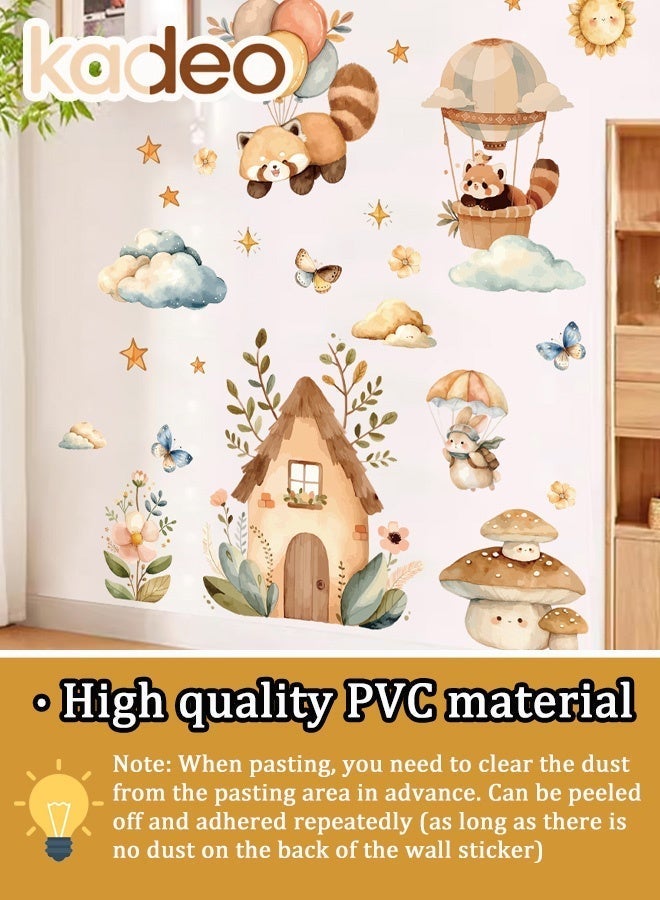 kadeo Cute Woodland Animal Wall Stickers for Kids Room, Nursery & Baby Bedroom Decor, Cartoon Fox, Bunny, Mushroom, Hot Air Balloon & Flower Wall Decals, Peel & Stick Removable Waterproof Wallpaper - Image 2