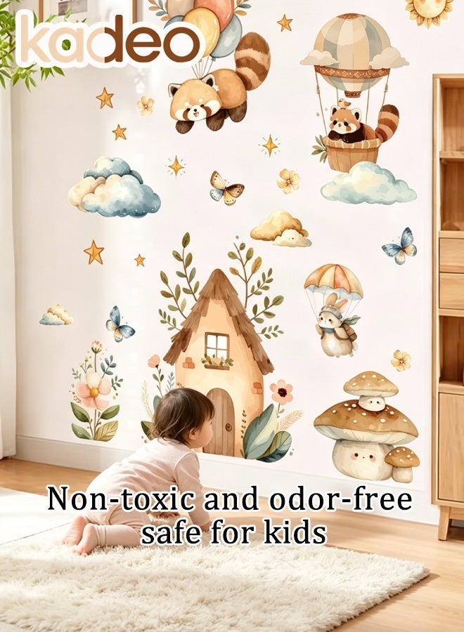 kadeo Cute Woodland Animal Wall Stickers for Kids Room, Nursery & Baby Bedroom Decor, Cartoon Fox, Bunny, Mushroom, Hot Air Balloon & Flower Wall Decals, Peel & Stick Removable Waterproof Wallpaper - Image 4
