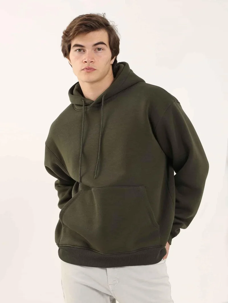 Dufy Khaki Men's Regular Fit Hooded Sweatshirt