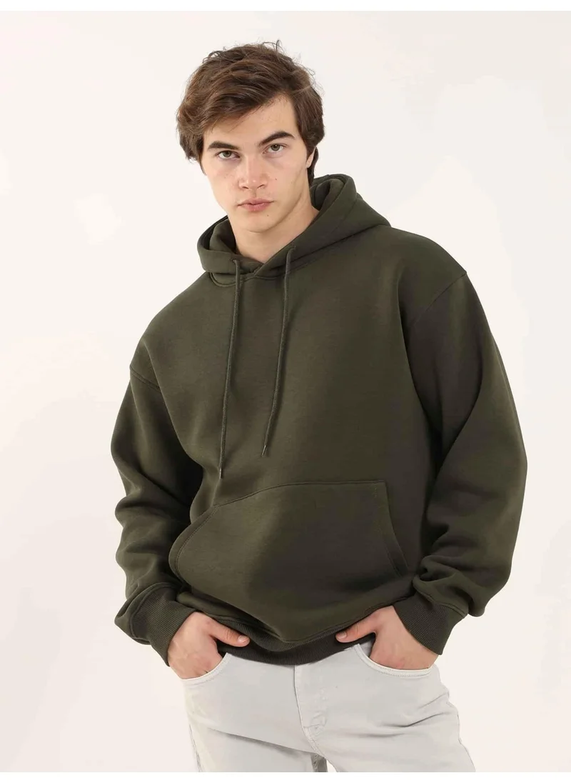 Dufy Khaki Men's Regular Fit Hooded Sweatshirt