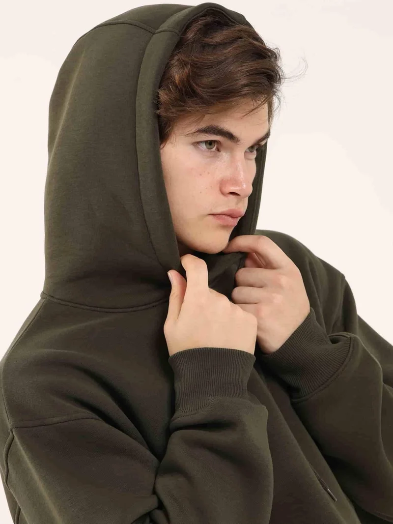 Dufy Khaki Men's Regular Fit Hooded Sweatshirt