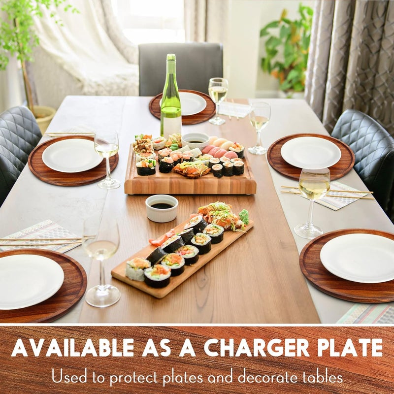 klarako 10 Pieces Acacia Round Wood Plates 12 Inch Dinner Plates Wooden Charger Plates Bulk Easy Cleaning Lightweight Serving Plates for Dishes Snack Dessert - Image 4
