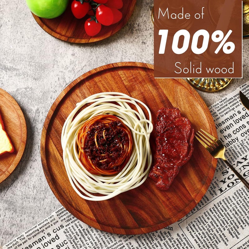 klarako 10 Pieces Acacia Round Wood Plates 12 Inch Dinner Plates Wooden Charger Plates Bulk Easy Cleaning Lightweight Serving Plates for Dishes Snack Dessert - Image 3