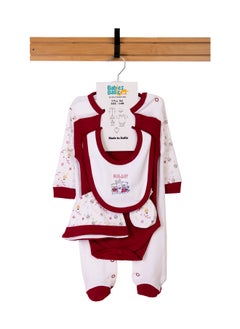Babies Basic 5 Piece Unisex 100% Cotton Gift Set Include Bib, Romper, Mittens, Cap And Sleepsuit/Jumpsuit- Hug Day  - Image 1