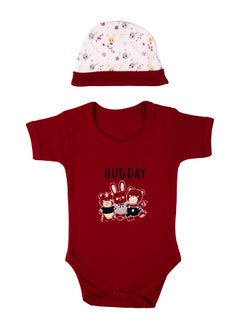 Babies Basic 5 Piece Unisex 100% Cotton Gift Set Include Bib, Romper, Mittens, Cap And Sleepsuit/Jumpsuit- Hug Day  - Image 4