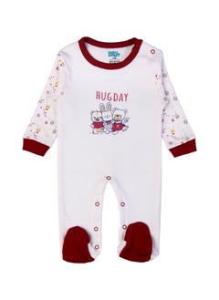 Babies Basic 5 Piece Unisex 100% Cotton Gift Set Include Bib, Romper, Mittens, Cap And Sleepsuit/Jumpsuit- Hug Day  - Image 3
