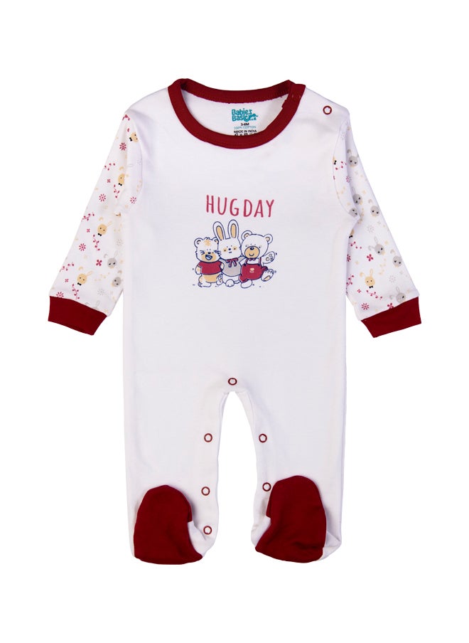 Babies Basic 5 Piece Unisex 100% Cotton Gift Set Include Bib, Romper, Mittens, Cap And Sleepsuit/Jumpsuit- Hug Day  - Image 3