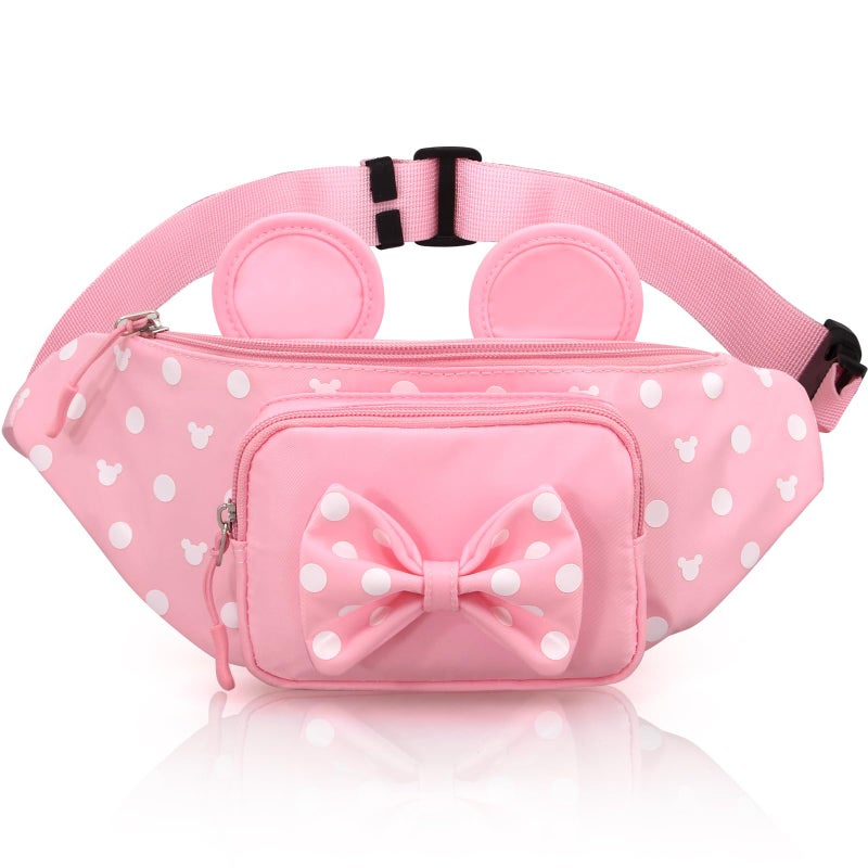 Dksyee Pink Fanny Pack for Women Teen Girls Mini Mouse Fanny Pack Cute Bowknot Polka Dot Waist Pack Outdoor Travel Waist Bag Cartoon Hiking Belt Bag Bum Bags with Mouse Ears - Image 1