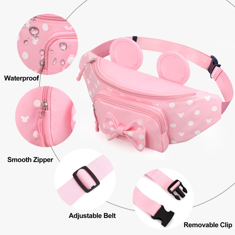 Dksyee Pink Fanny Pack for Women Teen Girls Mini Mouse Fanny Pack Cute Bowknot Polka Dot Waist Pack Outdoor Travel Waist Bag Cartoon Hiking Belt Bag Bum Bags with Mouse Ears - Image 4