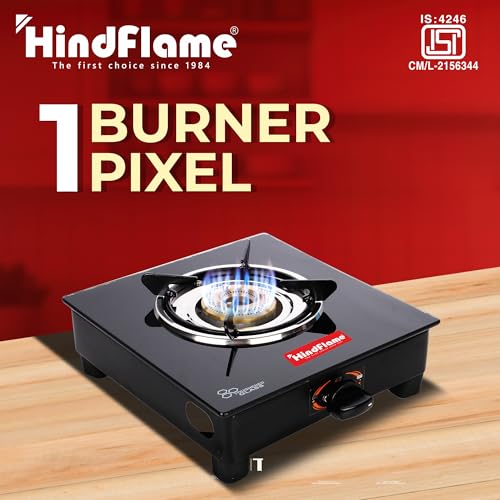 Hindflame هندفليم 1 موقد بيكسل أسود زجاج مقوى يدوي للغاز (1 موقد) - Image 2