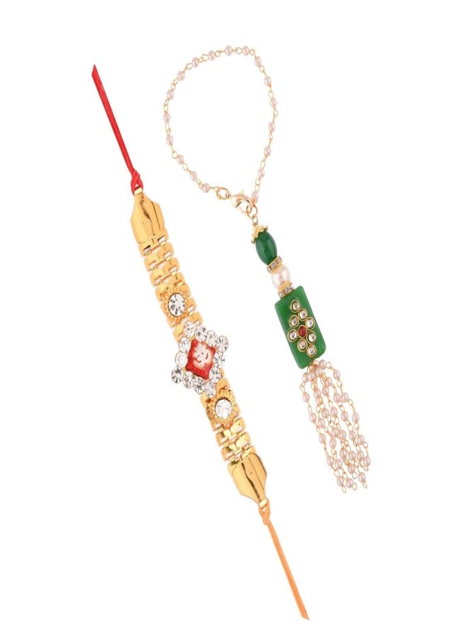 Efulgenz Combo of 2 Kundan Crystal Rakhi for Lumba Set for Brother Bhaiya Bhabhi Rakhis - Image 1