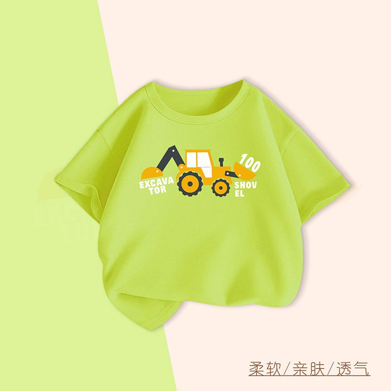Boys' Short-Sleeved T-Shirt Summer Kidsren'S Pure Color Printed Tops Trendy Big Kidsren'S Handsome Shirts Pure Cotton - Image 5