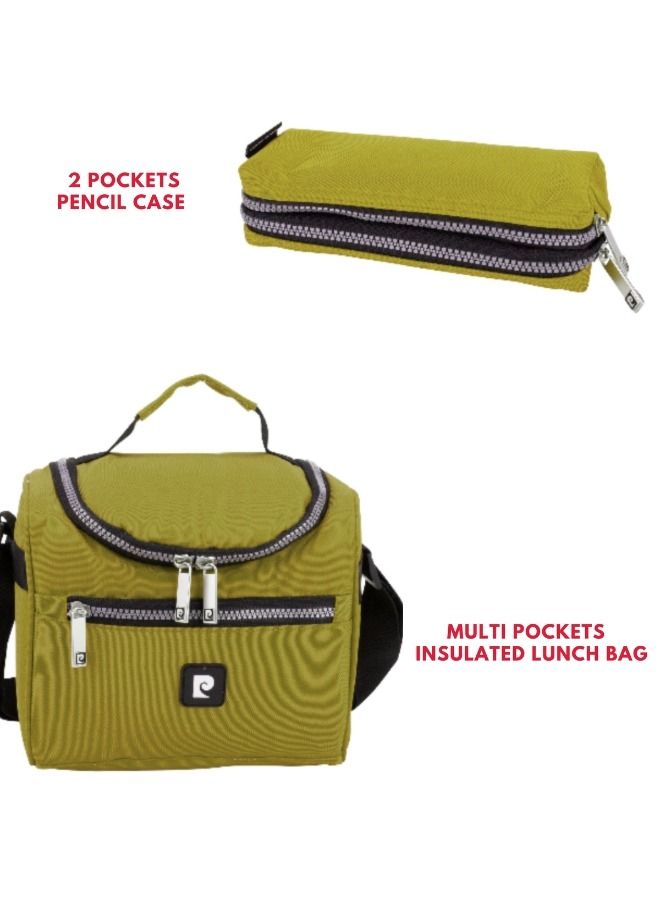 pierre cardin 3 Piece Kids School Trolley Bag laptop compartment Big Wheels With Lunch bag & Pencil Case  - Image 3
