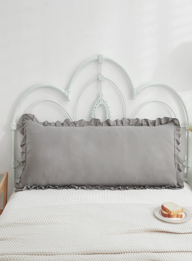 Merryword Light Gray Body Pillow Cover 20x54inches Long Pillowcase Grey Ruffled Pillowcase Shabby Chic Ruffled Fringe Decor Body Ruffled Pillow Sham Cute Pillowcase (1 Body, Light Grey) - Image 2